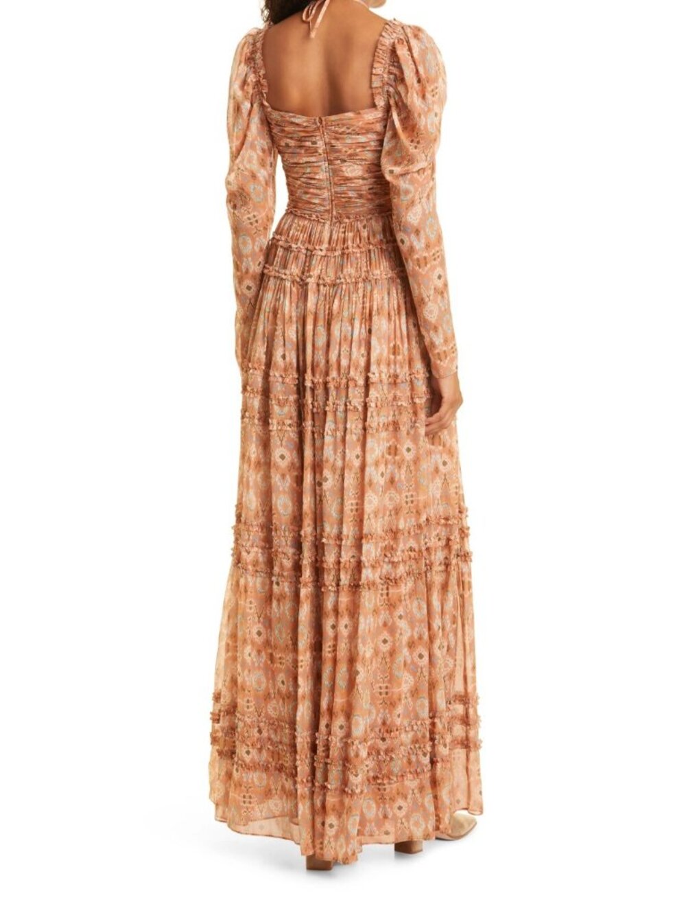 Ulla Johnson Rabia Long Sleeve Tiered Chiffon Silk Maxi Dress in Horizon Size 2 - Picture 2 of 6